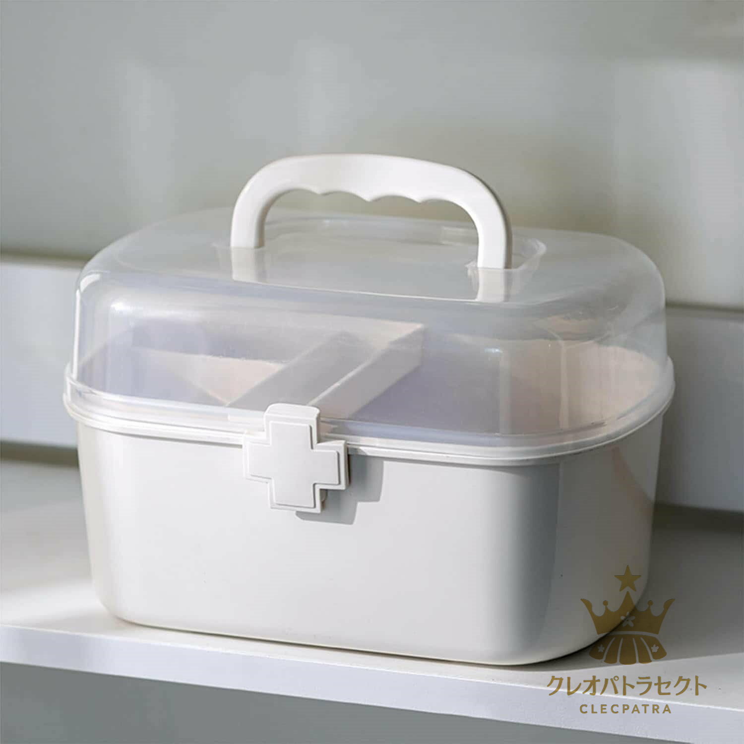クレオパトラセレクトのコンパクト 薬ボックス 救急箱 大容量 取っ手付き 薬入れケース ピルケース 収納ボックス 携帯用 災害用 多機能収納 ケース 密閉 防湿 高齢者 患者 子供｜アングル2