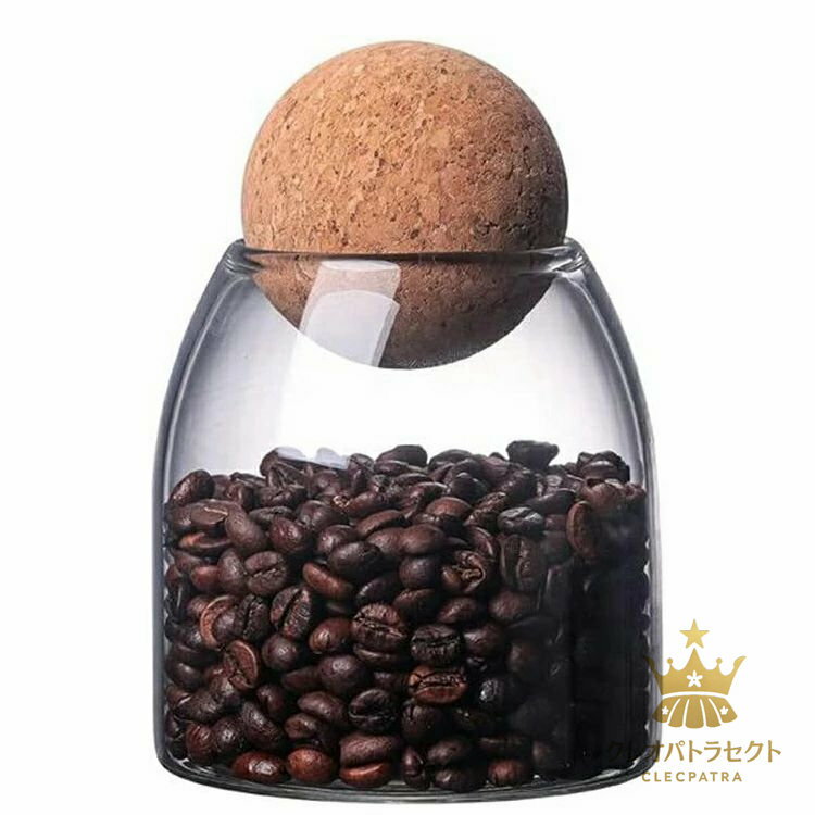 ガラス保存容器 ボールコルク付き 木蓋 キャニスター かわいい装飾オーガナイザーボトル キャニスタージャー 気密ガラス密封びん 保存容器 密封缶 穀物 食品貯蔵容器 食品 コーヒー豆キャニスター キャンディ ガラス 透明 ガラス瓶