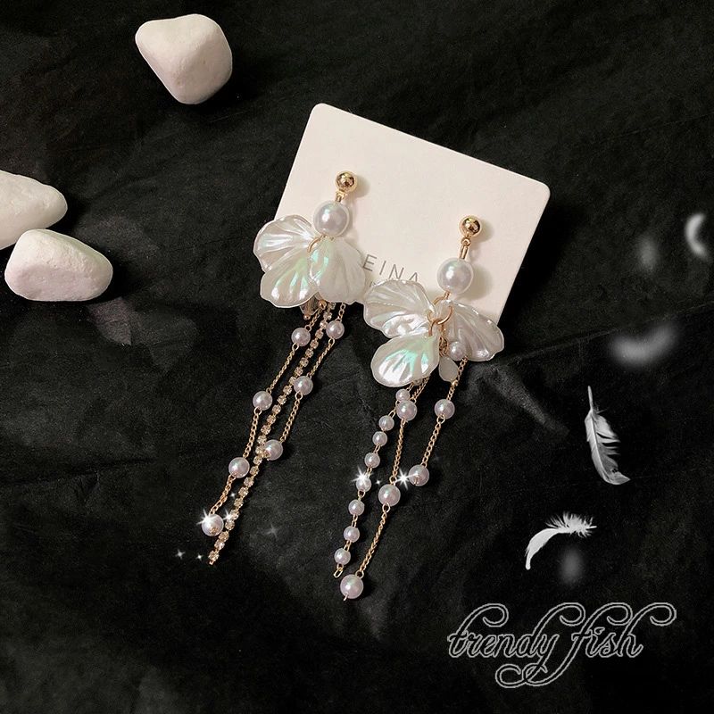 即納 ピアス イヤリング ゆれる フック チェーン フラワー 花 大ぶり クリア シルバー925 ウエディング..