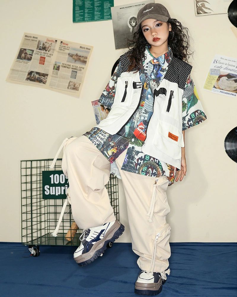 【クーポンで10％オフ】キッズ ダンス衣装 単品 セットアップ 男の子 女の子 柄シャツ ベスト カーゴパンツ ロングパンツ ハーフパンツ ダボダボ 派手 カッコイイ ダンスウエア 発表会 ジャズダンス 韓国k-pop jazz 舞台服 演出服 発表会 運動会 ステージ衣装 舞台服 演出服 3