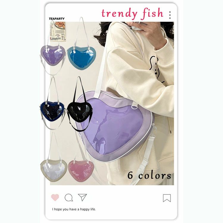 C, L, R, W - 【クーポンで10％オフ】痛バッグ ショルダーバッグ キャンバス 軽量 痛バ バッグ 子供 学生バッグ 学生かばん ピンク パープル ブルー 小さめ 安い オタ活 推し活 推しカラー 推し色 肩掛け レディース ハート 通学通勤 ホワイト ブラック