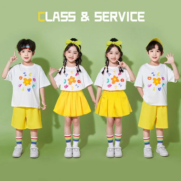 チアガール イエロー ホワイト ダンス衣装 キッズ 子供服 可愛い 半袖 Tシャツ ト...