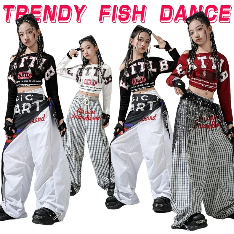 へそ出しシャツ キッズ ダンス衣装 セットアップ ヒップホップ 女の子 ストリート トップス パンツ 子供服 カジュアル y2k アイドル 韓国kpop hiphop ダンスウェア ホワイト ブラック レッド 原宿系 発表会 演出服 練習服 団体服 派手 かっこいい おしゃれ 110-180cm