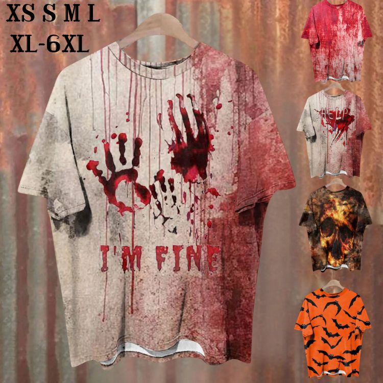 ★商品詳細ハロウィン Tシャツ 大人 コスプレ 仮装 コスチューム 変装 ゾンビ 面白い レディース メンズ 半袖 男性 女性 コウモリ柄 骸骨柄 スケルトン柄 血の手形柄 血跡柄 ホラー 恐ろしい 恐怖 大きい パーティー 文化祭 学園祭...
