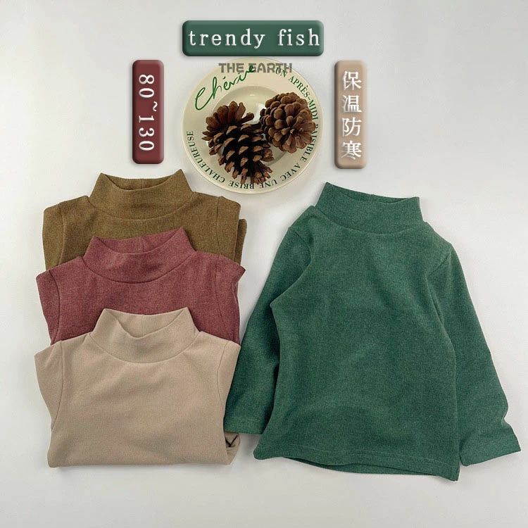 インナーシャツ アンダーウェア アンダーシャツ プルオーバー シャツ ニット キッズ 子ども 子供 こども 男の子 女の子 秋冬 冬 上着 上衣 厚手 韓国 トップス 無地 長袖 もちもち ハイネック カットソー 保温 防寒 ベージュ ブラウン グリーン レッド