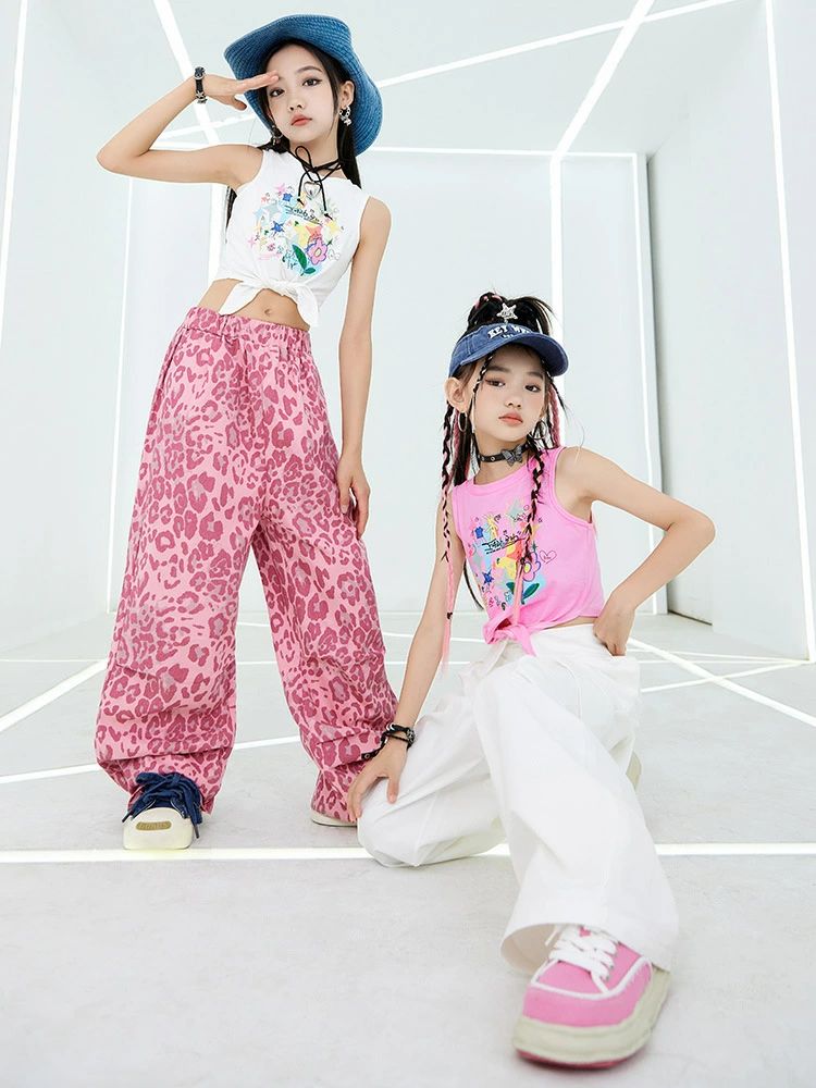 ［夏 新品］ピンク 白 キッズ 子供用 ダンス衣装 ヒップホップ セットアップ 個性 ...
