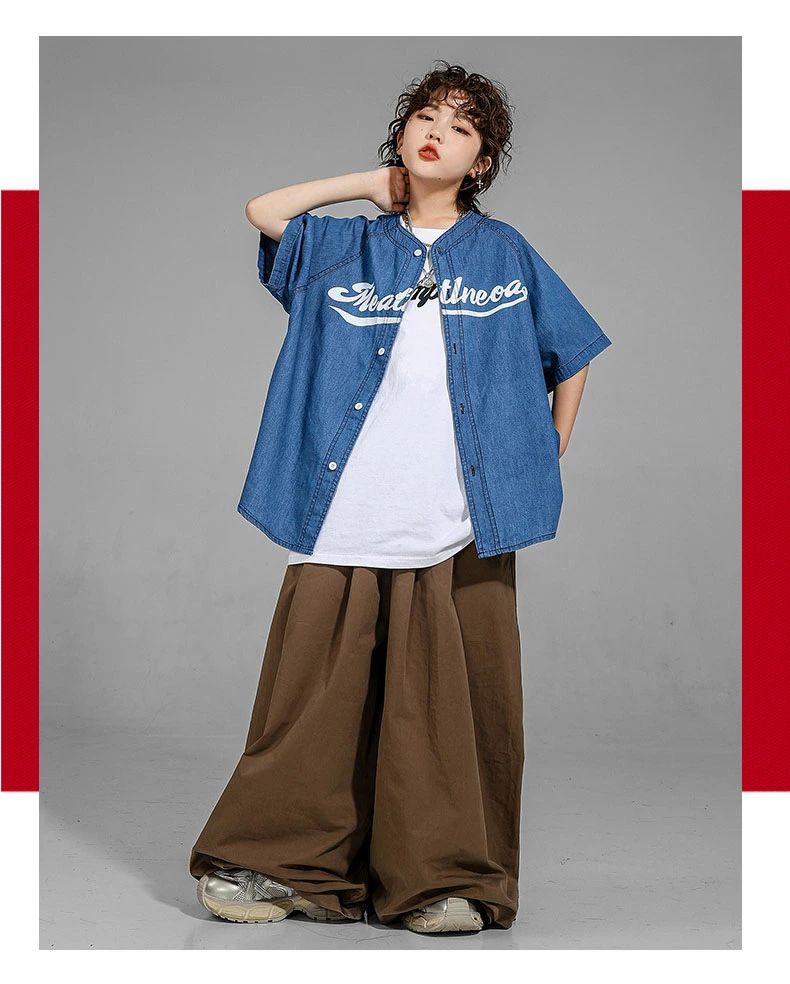 デニム 野球シャツ キッズ 子供ダンス衣装 女の子 男の子 ジャズダンス ヒップホッ...