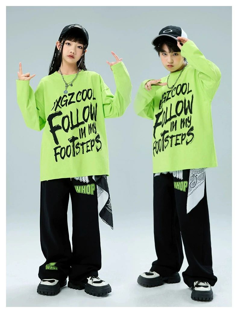 グリーン ブラック キッズ 子供服 ダンス衣装 キッズダンス 長ズボン パンツ 長袖...