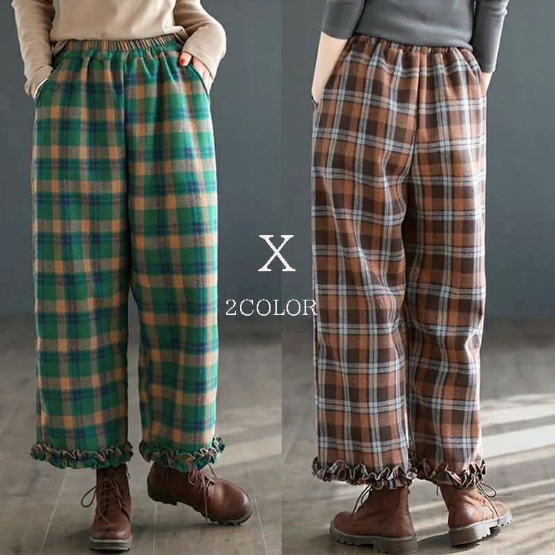 Rakuten - ワイドパンツ ストレートパンツ ゴム 大人カジュアル チェック柄 レディース レース裾 ボトムス 無地 シンプル きれいめ 大きいサイズ スリム カジュアル オフィス 通勤 通学 細身 美脚 ゴム 九分丈 きれいめ 20代 30代 40代 50代 低身長＆高身長 入学式 卒業式 春夏 秋冬