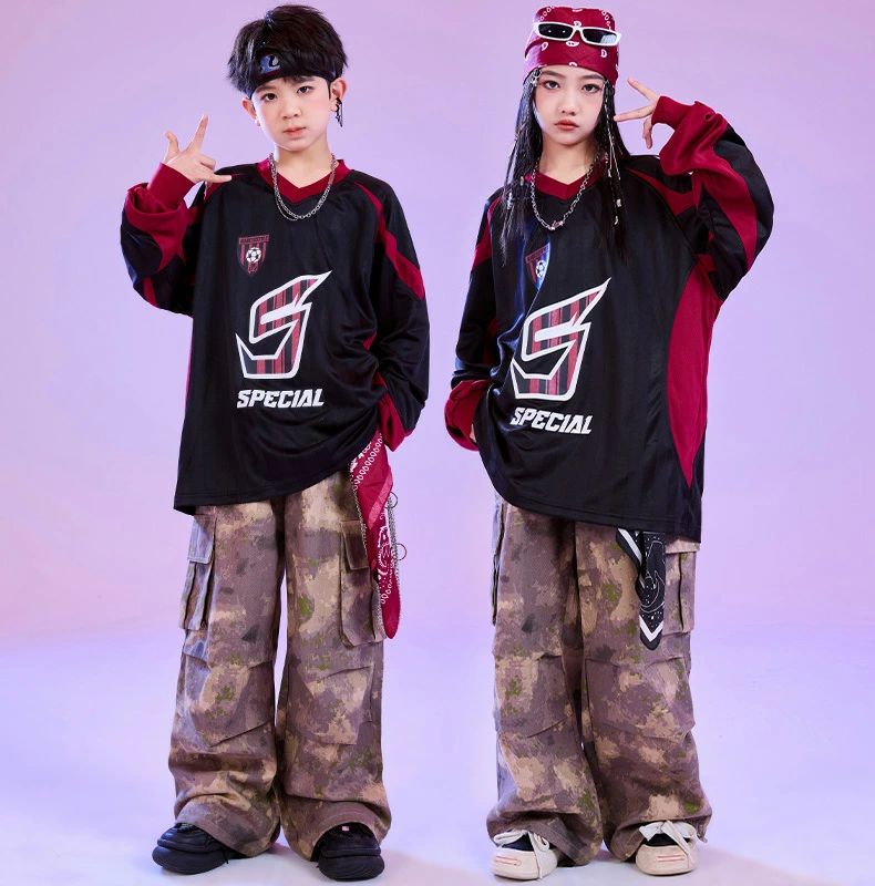 迷彩柄 ブラック 長袖 キッズ ダンス 衣装 セットアップ 韓国 k-pop ヒップホップ ...