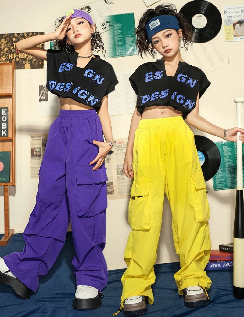 ブラック イエロー ブルー パープル キッズ ダンスパンツ 男の子 女の子 薄手 ロン...