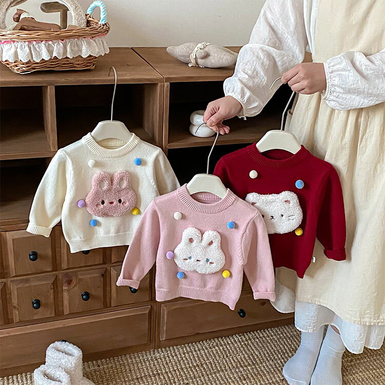 キッズトップス 子供服 女の子 セーター キッズ トレーナー うさぎ 兎 猫 ボンボン...