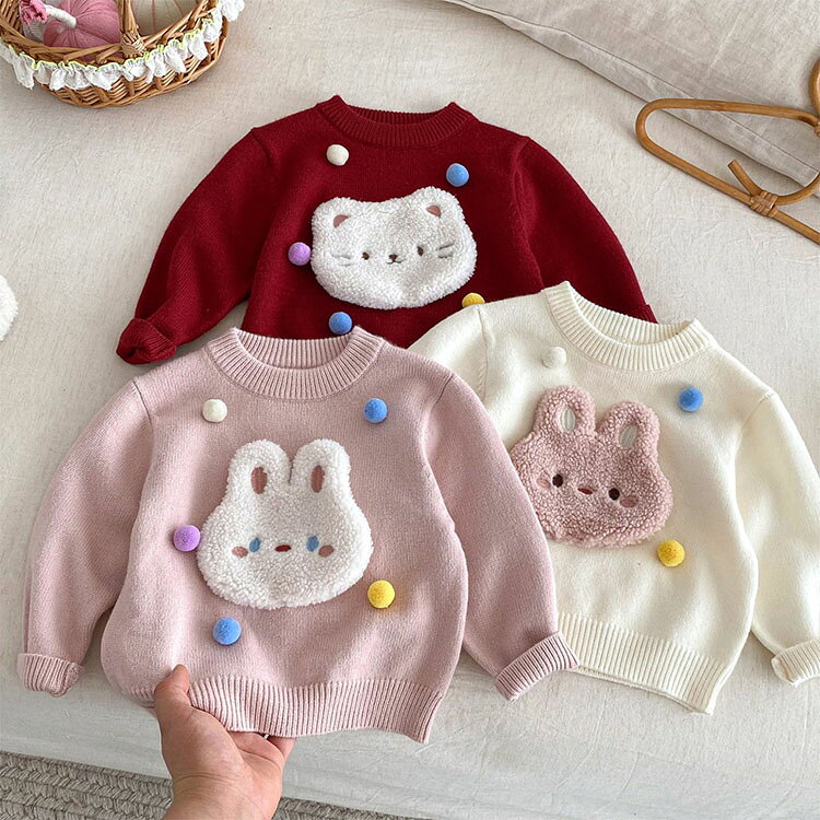 キッズトップス 子供服 女の子 セーター キッズ トレーナー うさぎ 兎 猫 ボンボン...