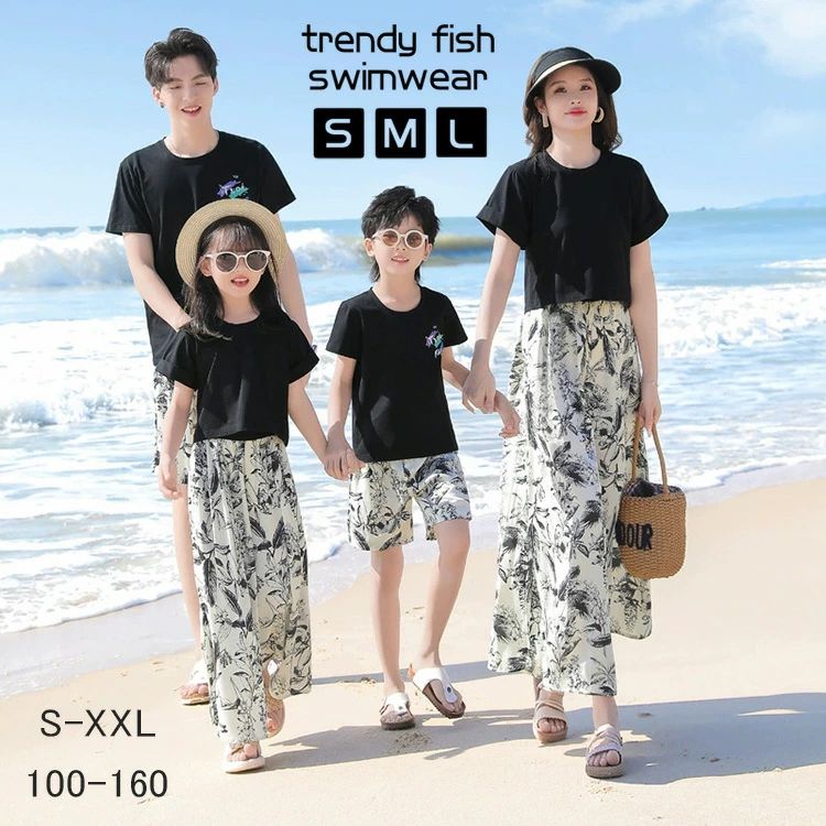 韓国水着 親子ペア 女の子 水着 キッズ ワンピース ブラック 花柄 家族 ファミリーでお揃いも ママ レディース パパ メンズビキニ ワンピース 水着 親子セット ペア お揃い ペアルック 夏 海 リゾート スイムウェア