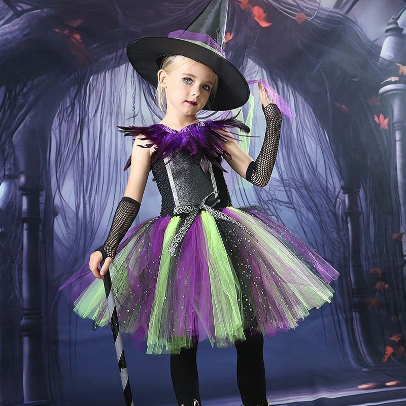 ハロウィン 衣装 コスプレ キッズコスプレ 子供 魔女 魔法使い 精霊 悪魔 クール キッズ 女の子 チュールスカート ふんわり 帽子付き グラブ付き 変装 コスチューム 子供 イベント 仮装 お化け 変装 演出服 舞台服 文化祭 cos イベントグッズ ダンスの商品画像