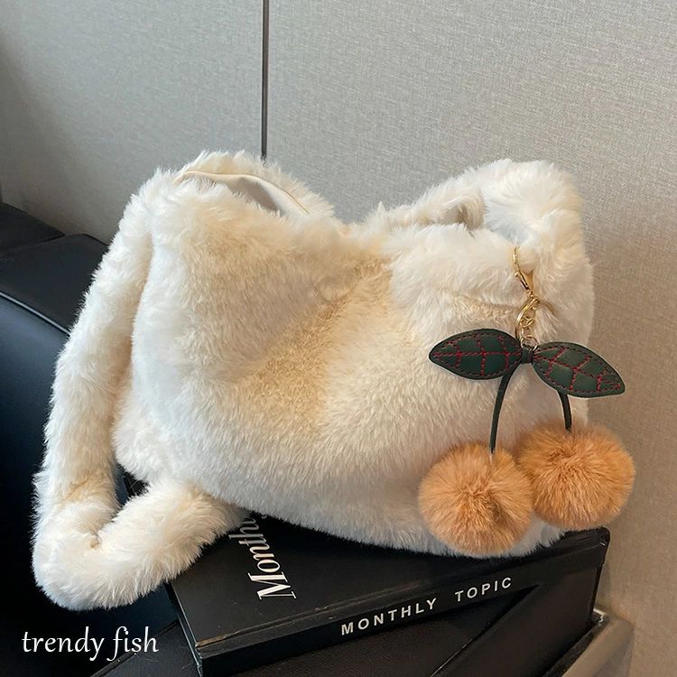 [贈り物] ショルダーバッグ ふわふわ ホワイト 女子 中学生 カバン シンプル ハンドバッグ 通学 通勤 かわいい おしゃれ 大容量 レディース 秋 冬