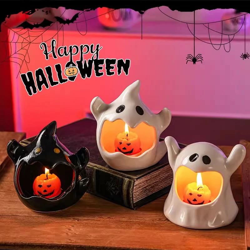 一部即納 ハロウィン ホロウィン飾り グッズ 置物 お化け キャンドル カボチャ ろうそく キャンドルホルダー キャンドルスタンド 幽霊 アロマキャンドル セラミック 洗いやすい お手入れ簡単 インテリア 丈夫 陶器 ハロウィーンパーティーグッズ ギフト プレゼント かわいい