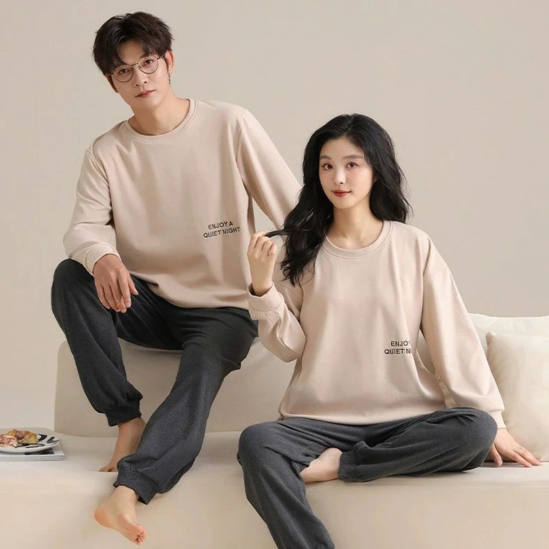 Rakuten - 5タイプ ペア パジャマ レディース メンズ 長袖 秋 冬 ラウンドネック ルームウェア 大きいサイズ 上下セット 外着可能 部屋着 寝巻き リラックスウェア 男女兼用 結婚祝い プレゼント ギフト おしゃれ S M L LL 3L 彼女 彼氏 夫婦 記念日
