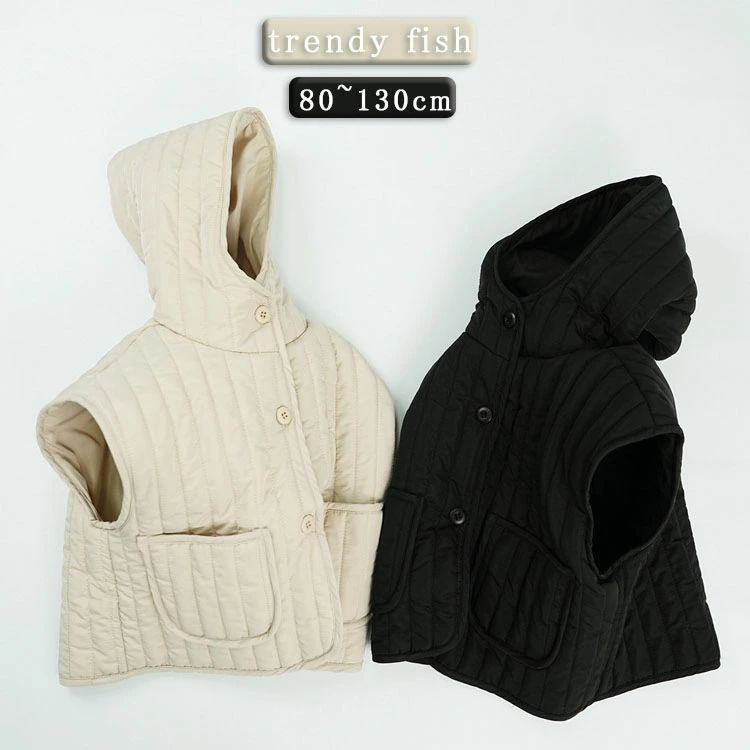 防寒 アウター ベスト ジレ コート ジャケット キッズ 子供 子ども こども 男の子 女の子 フード付き 中綿ベスト 中綿コート 中綿ジャケット 綿入れ 綿衣 上着 上衣 トップス 冬 保温 防風 通学 韓国 おしゃれ アウトドア お出かけ 厚手 ベージュ ブラック ポケット付き
