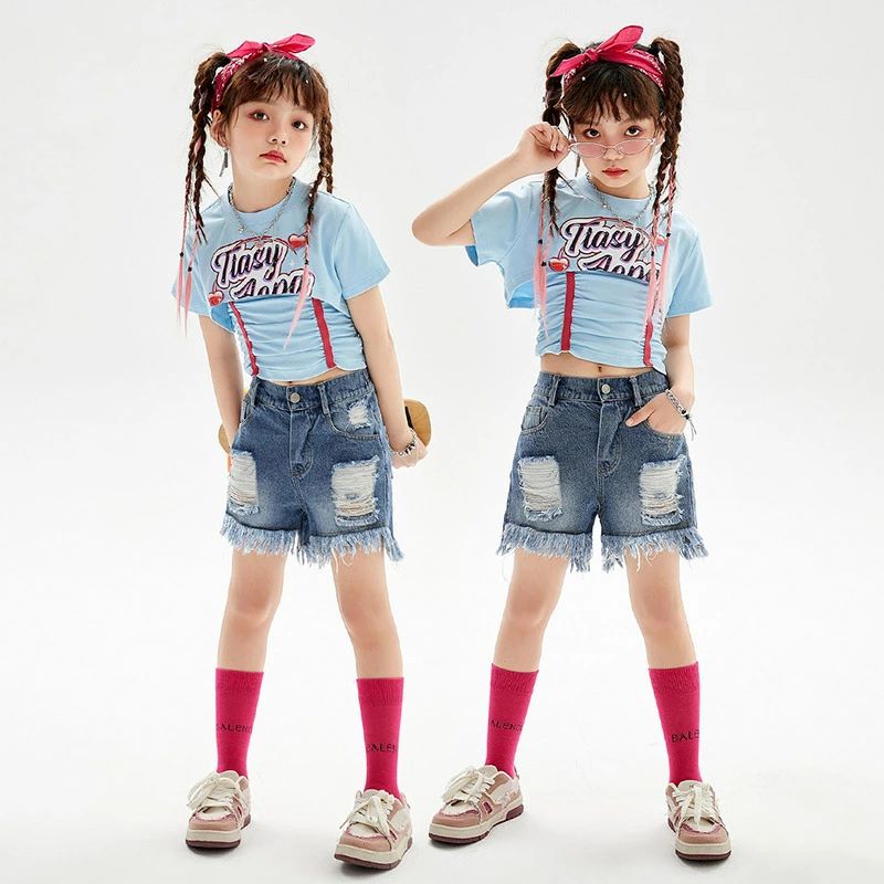 セットアップ キッズ ダンス衣装 女の子 へそ出し tシャツ ショート丈 トップス デ...