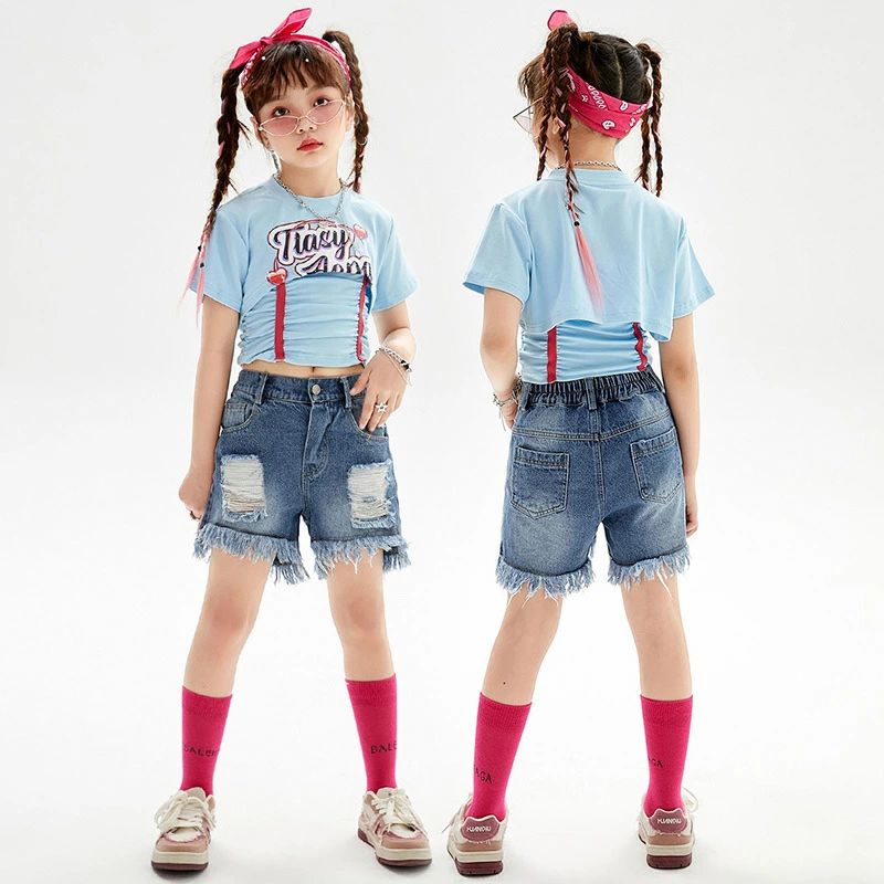 セットアップ キッズ ダンス衣装 女の子 へそ出し tシャツ ショート丈 トップス デ...