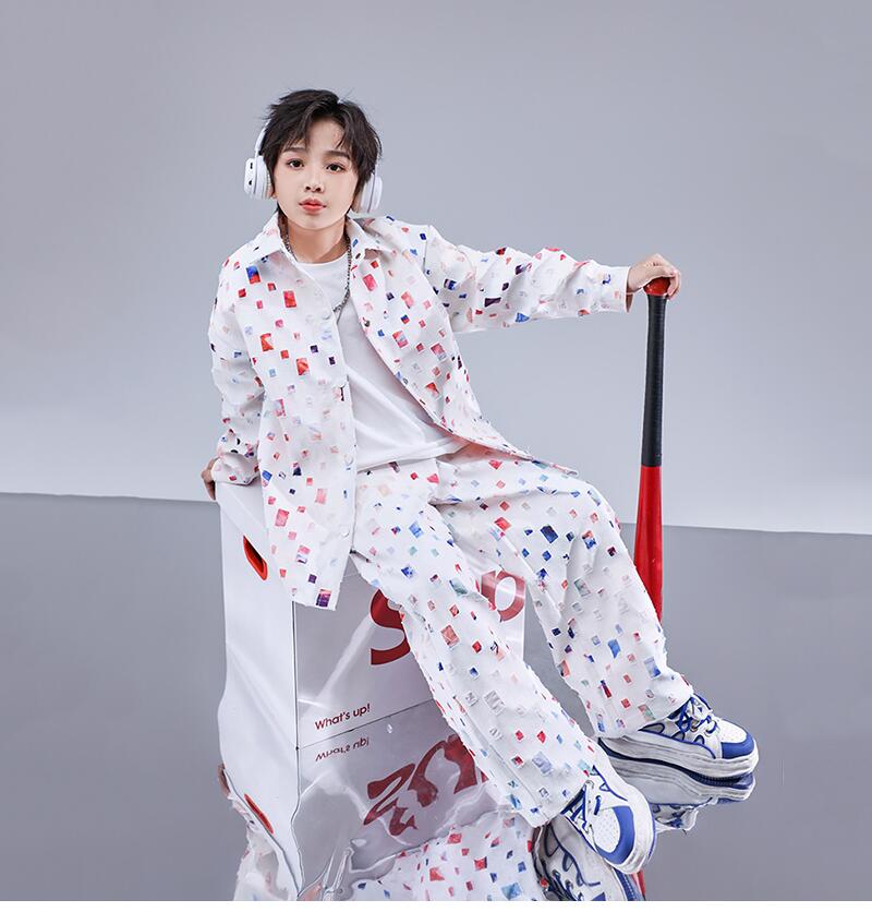 白 ホワイト キッズ ダンス衣装 単品 セットアップ 長袖 シャツ ロングパンツ 女の子 男の子 ゆったり ダボダボ ヒップホップ 子供服 かっこいい ダンスウエア 練習着 演出服 舞台服 ジャズダンス ステージ衣装 応援団 ダンス HIPHOP おしゃれ カジュアル 韓国風