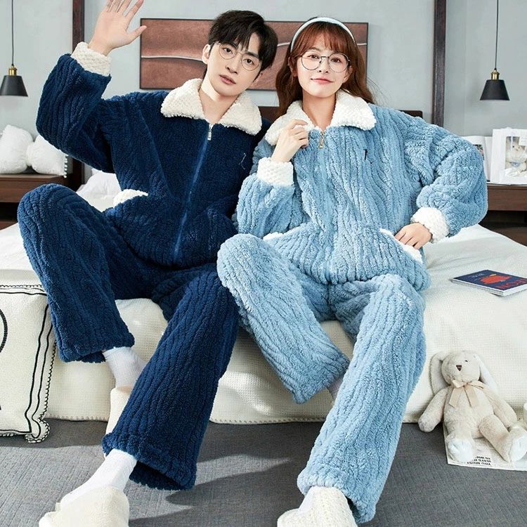 無地 ペア パジャマ ルームウェア 上下セット セットアップ 冬 前開き ファスナー 長袖 メンズ レディース カップル 部屋着 スウェット..