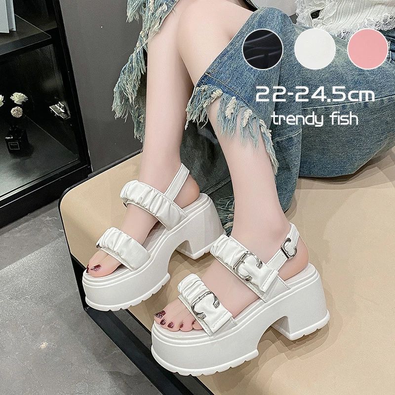 Sports Sandal - 厚底 サンダル レディース ウェッジソールサンダル スポーツサンダル 太ヒール ヒール8cm ホワイト ブラック ピンク ダッドシューズ 厚底 夏 歩きやすい 疲れない 美脚 ビーチサンダル 身長アップ 足長 脚長 カジュアル 母の日 プレゼント 22cm 23cm 24cm