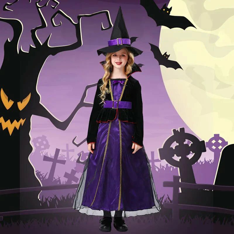 Costumes - 【送料無料】ハロウィン コスプレ リボン ロングワンピース 子供 子供ワンピース 女の子 ワンピースコスプレ衣装 魔女 ウィッチ 魔法使い キッズ ジュニア 子ども コスチューム 衣装 仮装 変装 服 コウモリ キッズ 宴会 余興 忘年会 パーティー 巫女 悪魔 魔女 お姫様