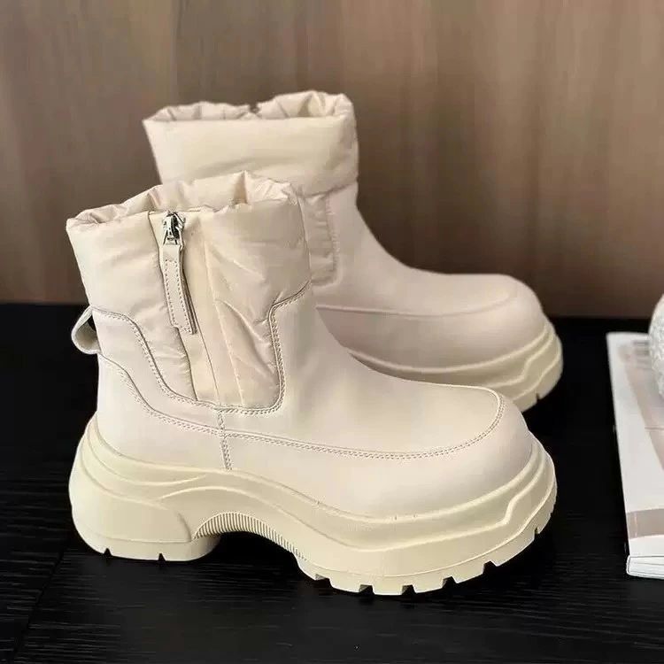 レディースダウン厚底スノーブーツ 冬用 マーティンショートブーツ 内側フリース 防水 防滑 滑り止め ..