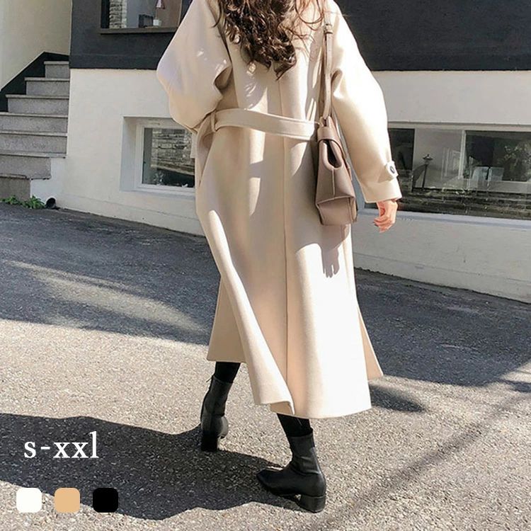 ロングコートレディース アウター コート オーバーサイズ スタンドカラー 秋冬 ベージュ ブラック 茶 黒 S M L XL XXL