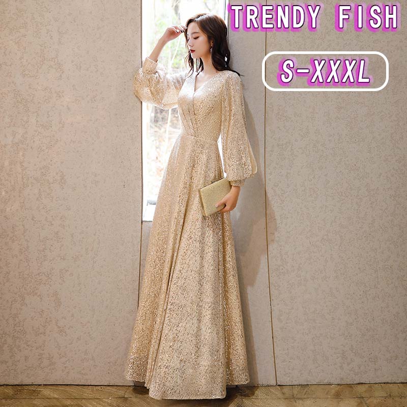 カラードレス 演奏会用ドレス 大人 ロングドレス ウエディング 二次会 結婚式 スパンコール付き 演奏会用ドレス 二次会ドレス 上品 パ..