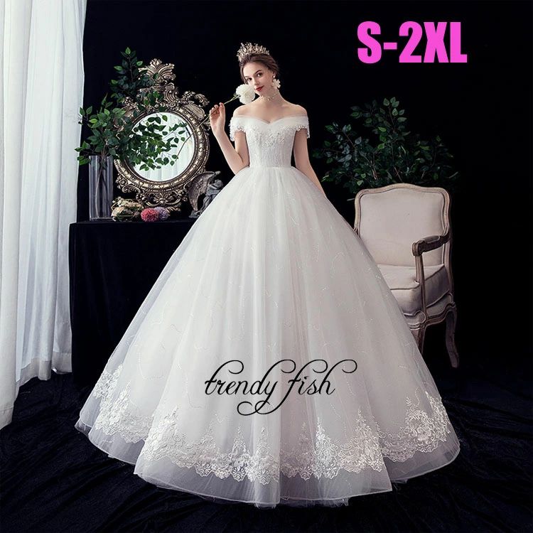 白 ウェディングドレス ロングドレス オフショルダー ウエディングドレス イブニングドレス 披露宴 二次会 結婚式 イベント 演奏会 発表会 フォーマルドレス 編み上げ ホワイト 白 オシャレ 高級感 S/M/L/XL/2XL