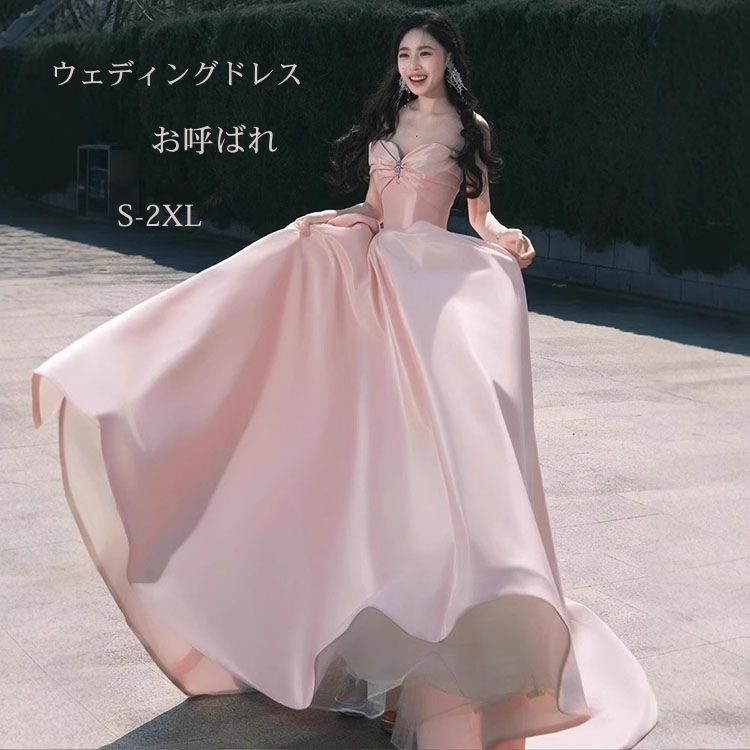 Rakuten - ウェディングドレス パーティードレス カラードレス イブニングドレス ピアノ 二次会ドレス 前撮り 花嫁 大学生 発表会 演奏会 司会者 ピンク 無地 フランス シンプル イベント用 フォーマル おしゃれ 結婚式 卒業式 成人式 コンサート ブライダル