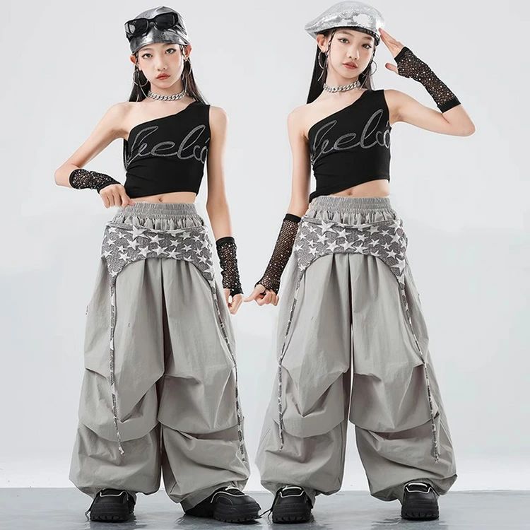 ブラック グレー　ベージュ へそ出し 男の子 女の子 キッズ レディースダンス衣装 ...