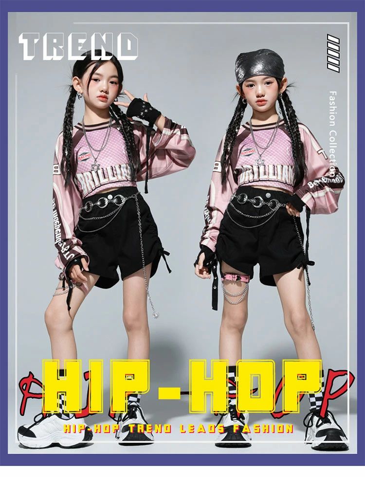 クレオパトラセレクトのピンク ブルー レッド トップス レーシング服 バイク風 スウェット 短パンツ 長袖 キッズ ダンス セットアップ 韓国 k-pop ヒップホップ 女の子 ギャル アイドル かっこいい カジュアル 子供服 ステージ衣装 jazz ジャズダンス 団体服 練習着 演出服 原宿系 110-180cm｜アングル2