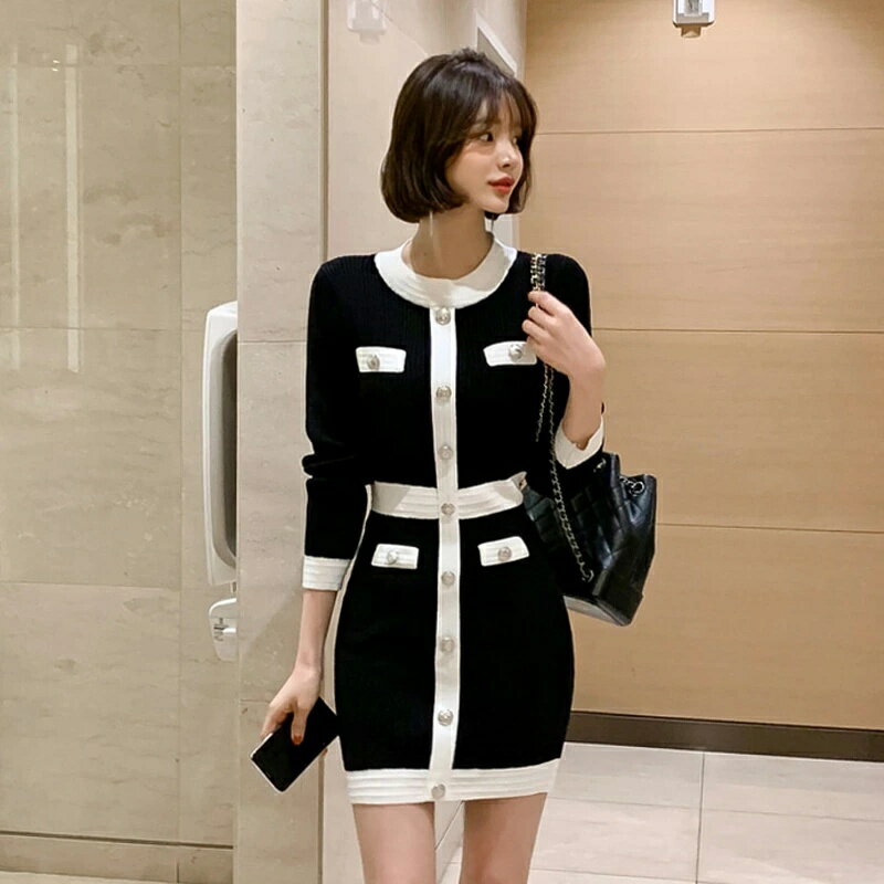 秋冬　レディースワンピース　ニットワンピー　タイトワンピース　 ミニ丈　 ドレスワンピース　パーティードレス ゲストドレス セクシー　長袖　お呼ばれ おしゃれ エレガント 大人かわいい フォーマル 二次会 結婚式 大きいサイズ　韓国ファッション(4)