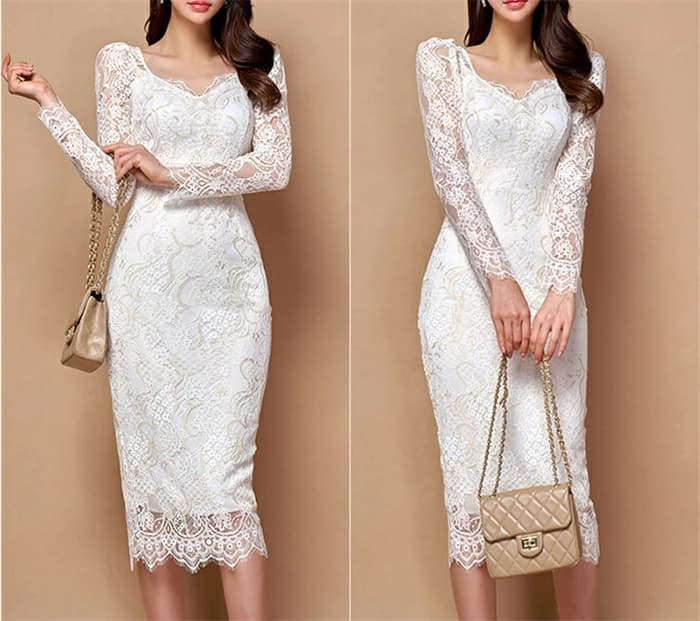 レースワンピース ワンピースドレス タイトワンピース 姫系ワンピース フォーマルワンピース 長袖 膝丈 オシャレ エレガント 大人かわいい 華やか 上品 ミモレ丈 オフィスレティース OL 結婚式 入園式 卒業式 お呼ばれ 韓国ファッション