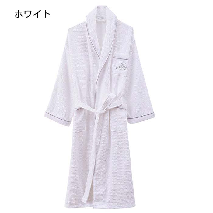 クレオパトラセレクトの綿 浴衣 バスローブ 男女兼用 ペアルック パジャマ 部屋着 寝巻き メンズ バスローブ ワッフル格子 帯付き 刺繍 ナイトガウン コットン100％ 婦人 男性 寝間着 部屋着 旅行 入院 女性 旅館 ホテル 温泉 ナイトウェア 介護用 前開き 和風 通気性良く 柔らかい ギフト｜アングル2