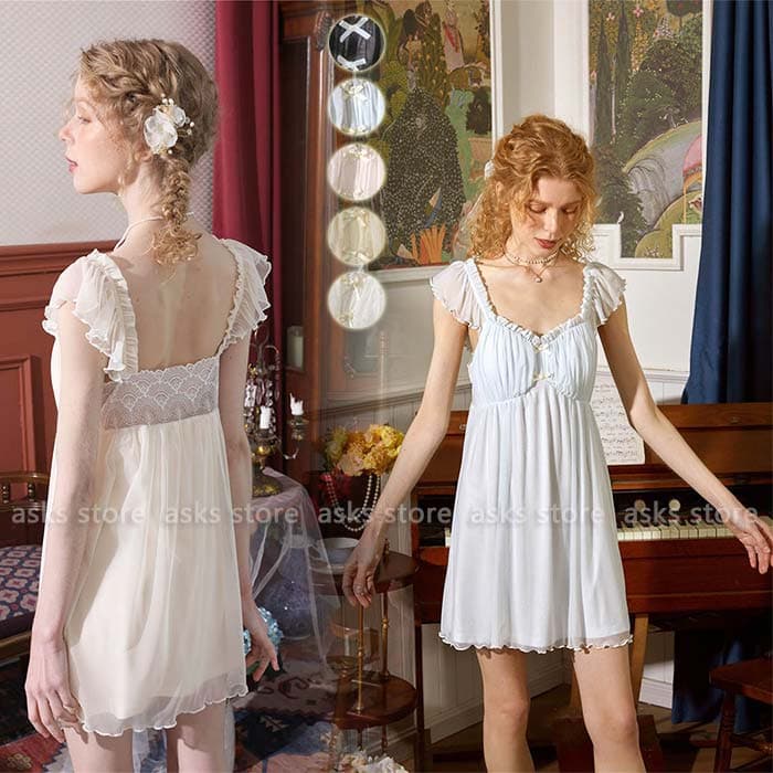 ネグリジェ レディース ルームウェア パジャマ ワンピース 袖なし レディース 膝丈 パジャマ 大きいサイズ ナイトウェア チュール ワンピース ルームウェア 姫系 韓国風 少女 部屋着 ワンピース 寝巻き 寝間着 レディース 無地 ナイティ ルームウェア 可愛い プレゼント