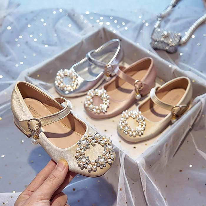 キッズ シューズ フォーマル 靴 パール装飾 発表会 靴 光沢感 女の子 結婚式 姫系 キッズフォーマルシ..