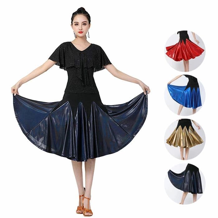 社交ダンス 衣装 ダンススカート レディース 半袖トップス 4色 フリル ダンス衣装 ラテンダンス 上下セ..