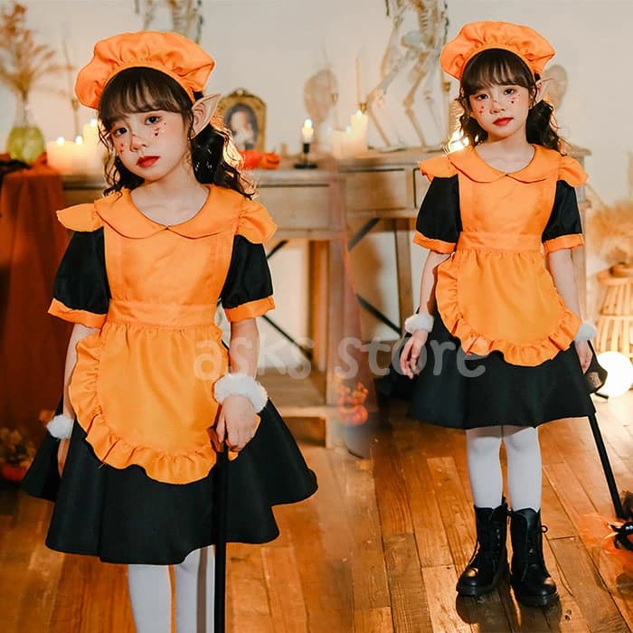 子供ハロウイン衣装 ハロウイン コスプレ かぼちゃ メイド服 女の子 ワンピース カチューシャ ウェイトレス カボチャ 魔女 悪魔 巫女 ウィッチ コスチューム パーティー ハロウィン キッズドレス コスプレ 衣装 魔法使い ハロウィン衣装 子供用エプロン 子供 仮装ドレス