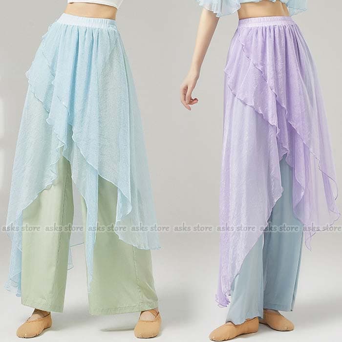 ダンスパンツ 新作 チュール ガウチョパンツ レッスン着 飄逸なダンスパンツ 配色 アシンメトリー 古典..