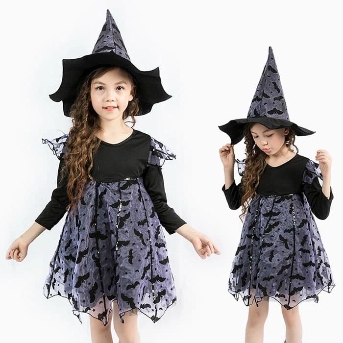 ハロウイン キッズ 衣装 悪魔 魔女 巫女 子ども 仮装 コスプレ衣装 コスチューム 子供用 長袖ドレス 帽子付き ワンピース コウモリ 女の子 子供服 ハロウイン仮装 ウィッチ 学園祭 文化祭 変身 小悪魔 魔法使い 発表会 ステージ パーティー 可愛い