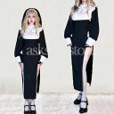 コスプレ衣装 レディース ハロウイン 仮装 コスチューム メイド服 セットアップ 修道女 シスター キャラクター ワンピース スリット入り ヘッドベール ストッキング スリム セクシー ハロウインコスチューム 変装 文化祭 変身 吸血鬼 悪魔 大人 女性 エロ 男ウケ