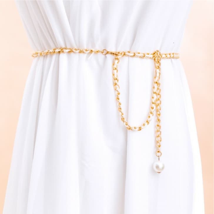 チェーンベルト レディース チェーン サッシュベルト 飾りベルト ベルト ゴールド パール