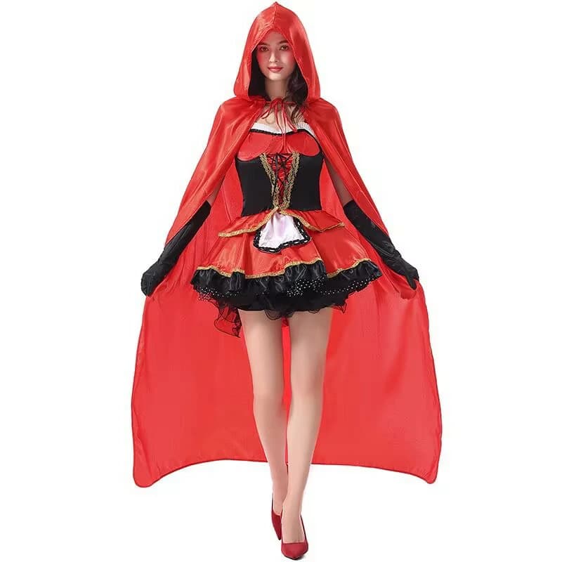 クレオパトラセレクトのハロウィンコスプレ 赤ずきん 大人 衣装 赤ずきんちゃん かわいい セクシー コスチューム 仮装 アキバ キャラクター お姫様ハロウイン レディース 童話 可愛いコスプレ ハロウィン仮装 ハロウィン cosplay 舞台衣装 演出服 学園祭 定番 イベント｜アングル2