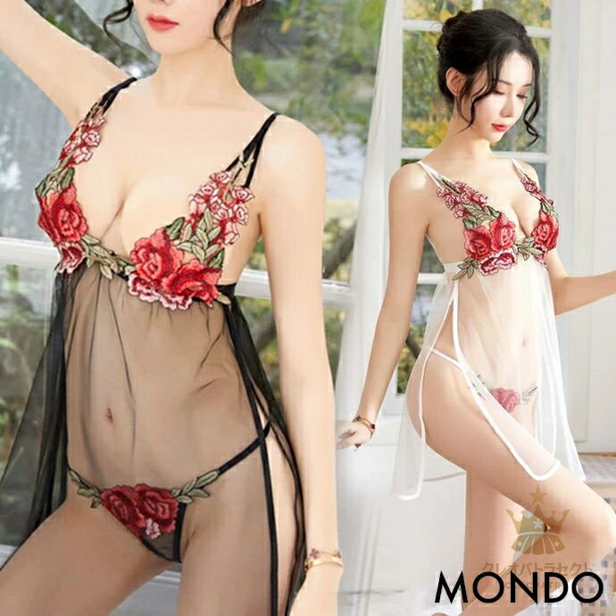 キャミソール セクシー 透け透け シースルー エロ バラ 下着 サイドホック インナー ベビードール ランジェリー レディース 女性 白 ホワイト 黒 ブラック...