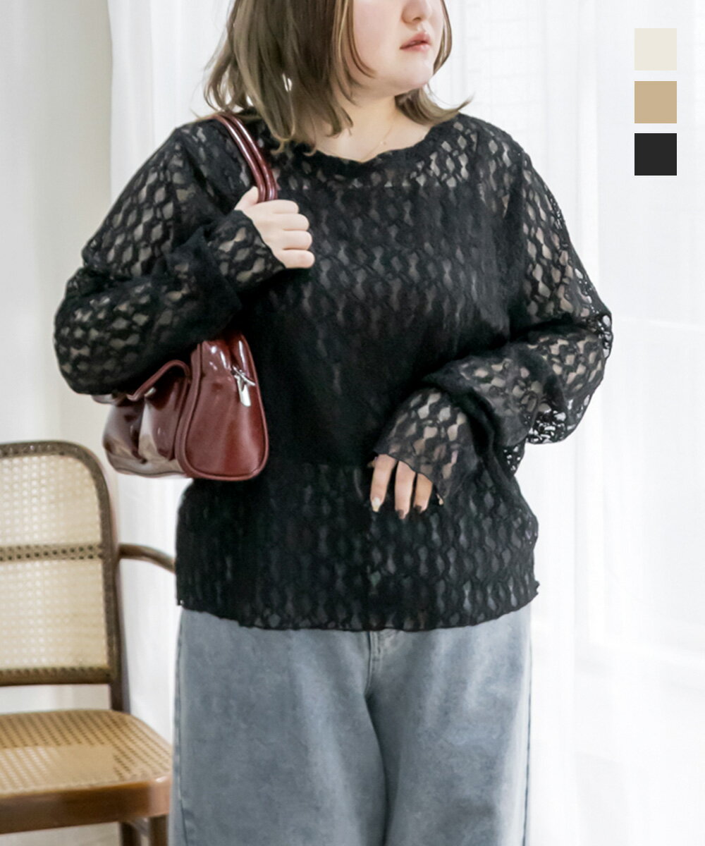 大きいサイズ レディース クルーネックレースプルオーバー 【LLサイズ・3Lサイズ・4Lサイズ】【大きいサイズ・レディース】13号・15号・17号・19号・21号・23号